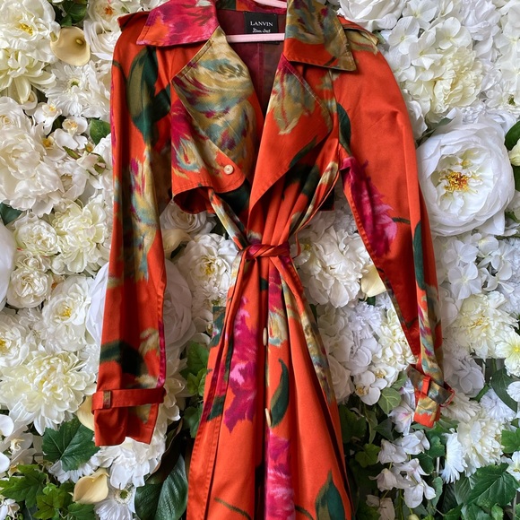Vintage Lanvin Floral Silk Trench Coat - Picture 1 of 4